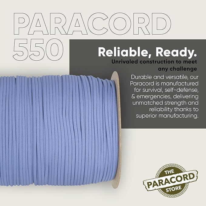 The Paracord Store | Type III 550 Paracord - 1000 FT Spool, Lavendar Purple | Heavy Duty 7 Strand Tactical Paracord - USA Made Nylon Outdoor Parachute Cord for Camping, Fishing & More - Survival Cord