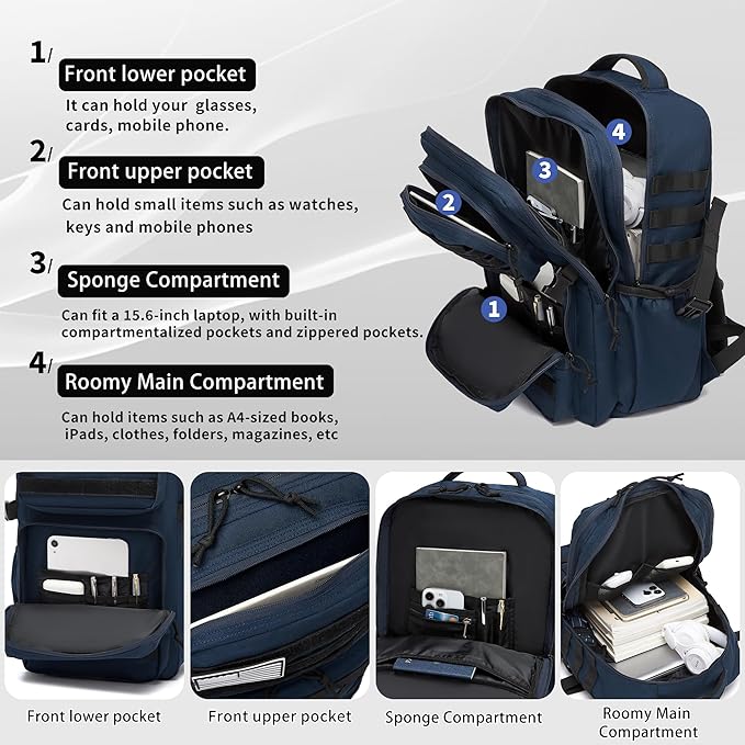 Wotony Military Tactical Backpack for Men Waterproof Daypack 3 Day Assault Pack Molle Bag with Water Bottle Holder