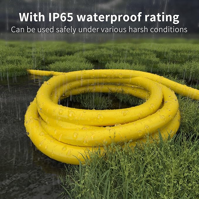 HUANCHAIN 50 ft 2 Pack 14/3 Gauge Heavy Duty Outdoor Extension Cord Waterproof with Lighted, Flexible Cold Weather 3 Prong Electric Cord Outside, 15A 1875W 125V 14AWG SJTW, Yellow, ETL Listed