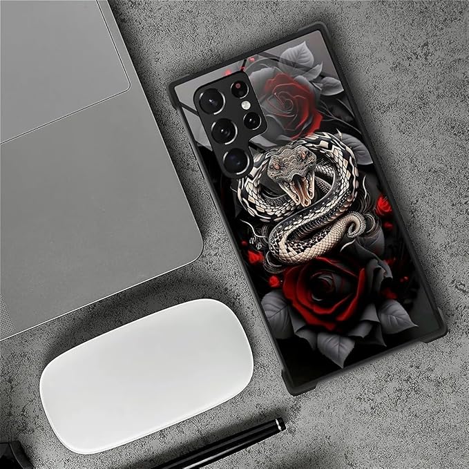 for Samsung Galaxy S23 Ultra Case, Entwined Rose Snake Pattern Graphic Design Girl Boy Soft Silicone Hard Acrylic Shock Protection for Samsung Galaxy S23 Ultra