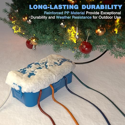Flemoon Medium Outdoor Electrical Box (11.5x5.2x4 inch), IP54 Waterproof Extension Cord Cover w/6 Cable Entry Ports, Weatherproof Connection Box for Power Strip, Timer, Plug, Holiday Lights, Blue