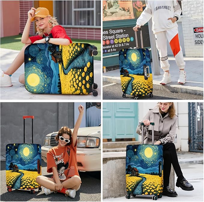 ANNA QUEEN Moonlit Field Luggage Cover, Dreamy Night Landscape Suitcase Protector for 24-26 Inch Travel Bags