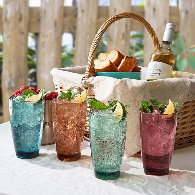 Unbreakable Large Premium Plastic Reusable Drinking Glasses (4 Set) Restaurant Cups Style, Jewel Muted Colors 19 oz Acrylic Tumbler | BPA-Free Tumblers | Top-Rack Dishwasher Safe, Tritan Shatterproof