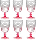 XUWAIDSGN 6Pcs Plastic Vintage Wine Glasses 13.5oz Reusable Embossed Goblet Glasses Pink Gradient Retro Wine Glassware Unbreakable Stemmed Champagne Water Cups for Wine Cocktail Juice Wedding