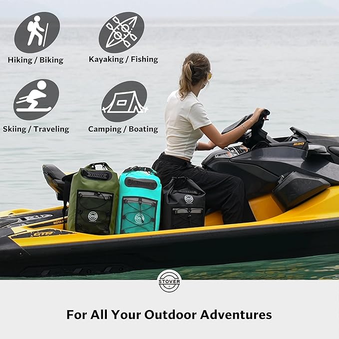 STOVER 5/10/25/30/40/55L Waterproof Dry Bag- Roll-Top Backpack w/Phone Case- Kayaking, Hiking, Camping, Boating- Men/Women