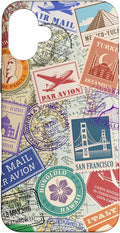 World Map Travel Passport Stamps Postage Stamp Case for iPhone 16 Plus
