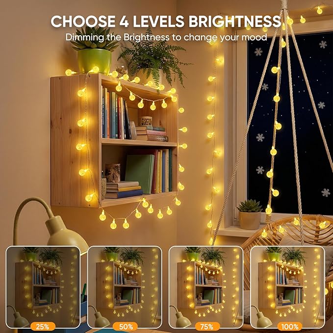 OMIKA Color Changing Indoor String Light USB Plug, 16.5ft 50 LEDs Crystal Globe Fairy Lights with Remote Timer Ambient Lighting for Girls Bedroom Home Xmas Halloween Party Decor (24 Colors+Warm White)