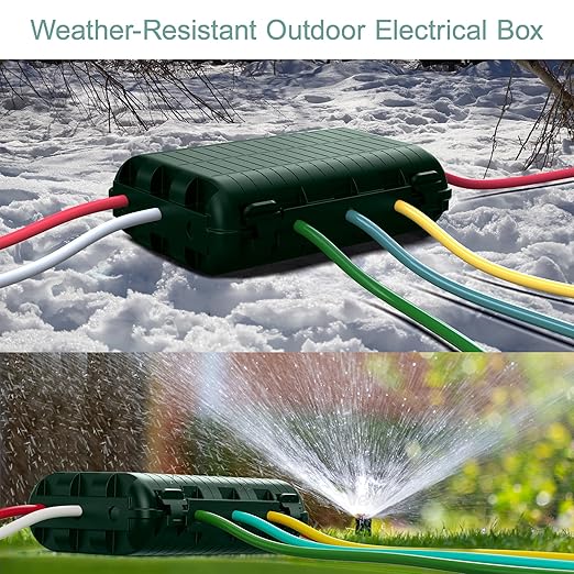 Outdoor Waterproof Electrical Box, Large Extension Cord Cover (9.05x6.61x2.67inch) Plug Protector Cable Connection Safety Box IP54 Water-resistant for Power Strip, Holiday Light and Decorations, Green