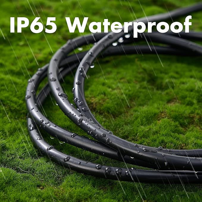 8ft Black Outdoor Extension Cord Waterproof, UL Listed, 16/3 SJTW Heavy Duty 3 Prong, 16 Gauge 13A Power Cord Ideal for Indoor Outdoor Lights, Appliances, and Lawn