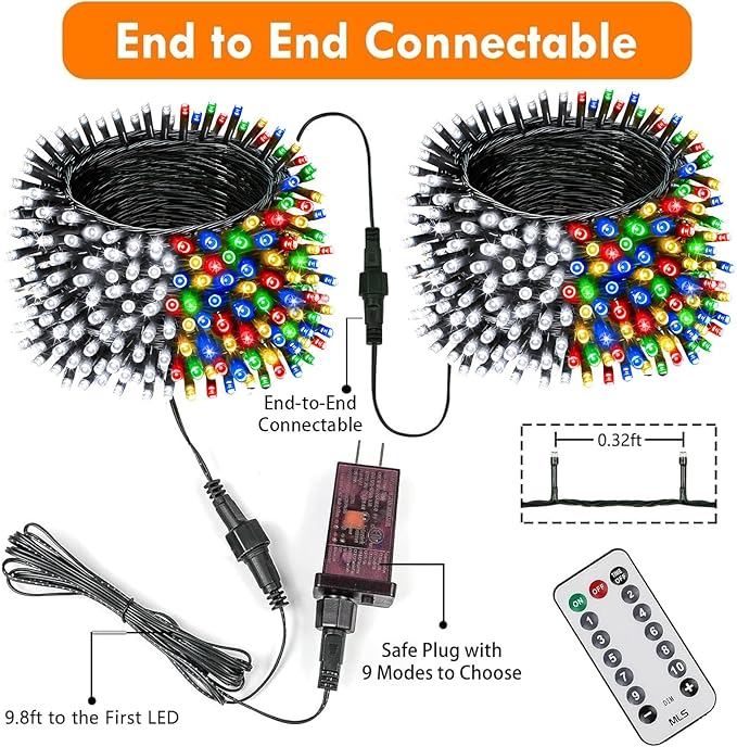 75.8 FT 200 LED Color Changing Christmas String Lights with Remote & Timer & Memory Function, 9 Lighting Modes Waterproof Twinkle Lights for Xmas Tree Holiday Party Garden (Cool White & Multicolor)