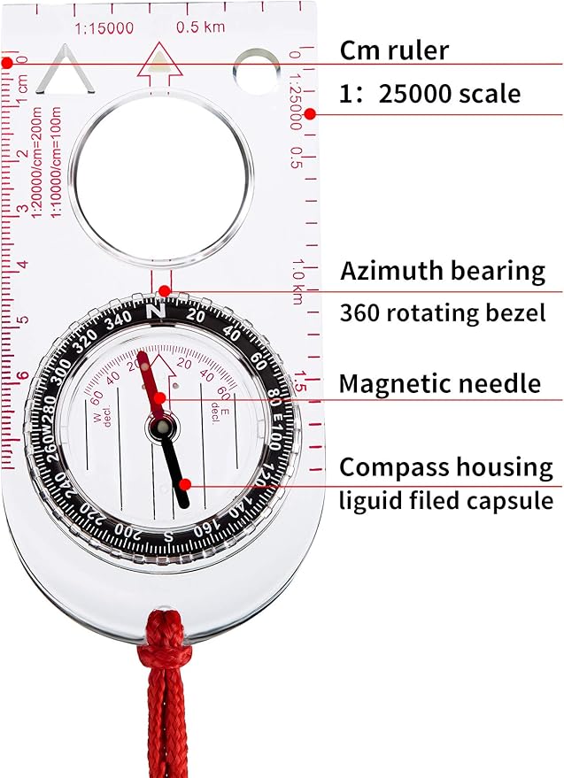 Gejoy 6 Pieces Orienteering Compass Bulk Scout Compass with Declination Magnifier Ruler and Scale Map Reading for Class Gifts Hiking Camping Backpacking Navigation Survival