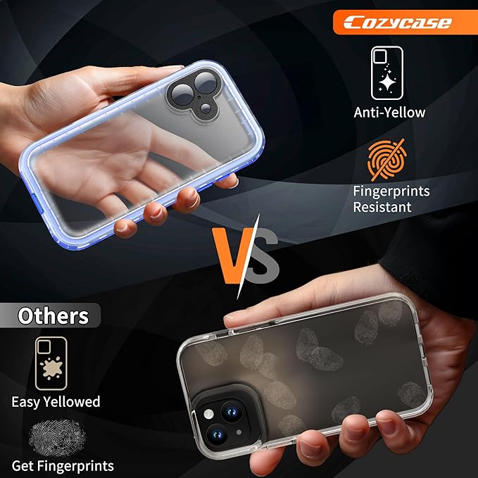 Cozycase for iPhone 16 Case Waterproof - 360 Heavy Duty with Screen/Camera Protector Shockproof IP68 Underwater Dustproof Water Dust Shock Proof Full Body/Front and Back Case Blue/Frosted Clear