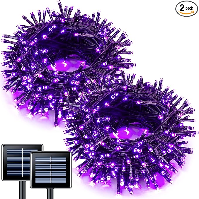 JMEXSUSS 2 Pack Solar String Lights Outdoor Waterproof, Total 66 FT 200 LED Solar Christmas Lights Outdoor, Twinkle Light for Christmas Tree Outside Garden Yard Xmas Decor, Purple