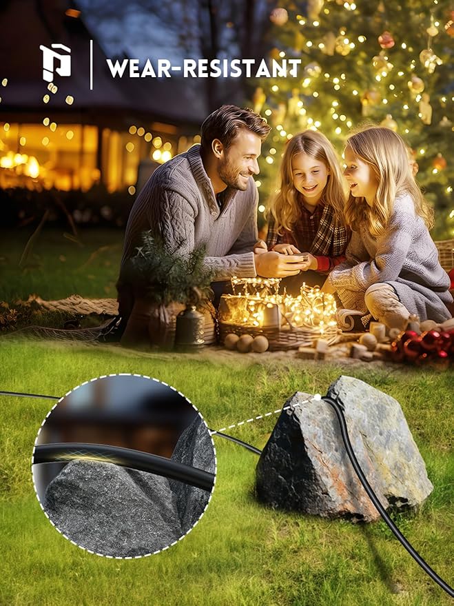PLUGTUL 27FT Outdoor Extension Cord with Multiple Outlets, 1 to 3 Splitter Max 15FT End to Male Plug (Total 27FT) 16/3 SJTW Waterproof Power Cord for Halloween Christmas, ETL Listed, Black