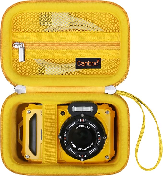 Canboc Carrying Case for Kodak PIXPRO WPZ2 Rugged Waterproof Digital Camera, Mesh Pocket fits USB Cable, Yellow (Case Only)