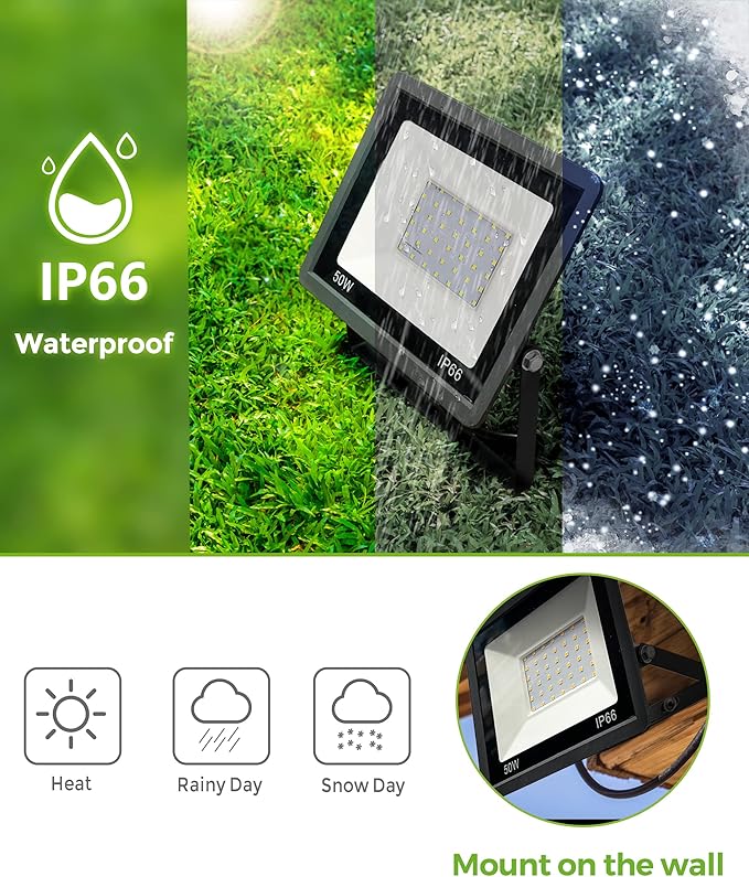L LOHAS LED Dusk to Dawn Floodlight Outdoor, 50W Auto On/Off 6000K Daylight Plug in Flood Lights, IP66 Waterproof Work Light, 2300LM Security Lights for Yard, Garage, UL Listed, 2Pack