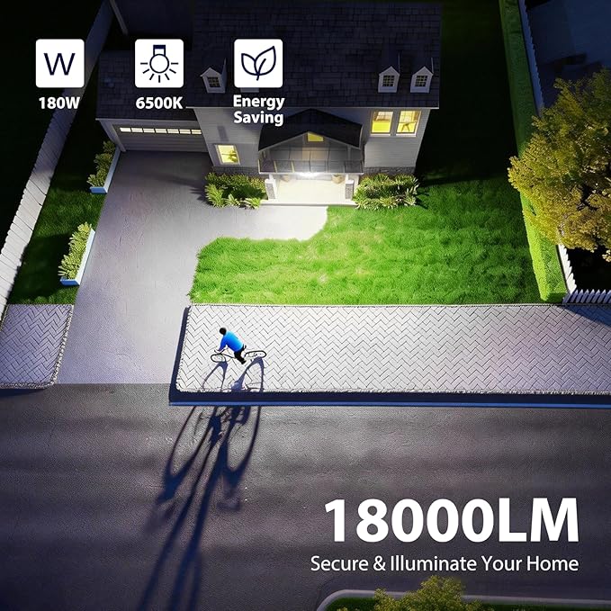 iMaihom 180W 18000LM Motion Sensor Outdoor Light with Remote, Dusk to Dawn LED Security Flood Light, 6500K Hardwired Wall Light, 3 Modes, 3 Brightness Levels, IP65 for Garage Yard White