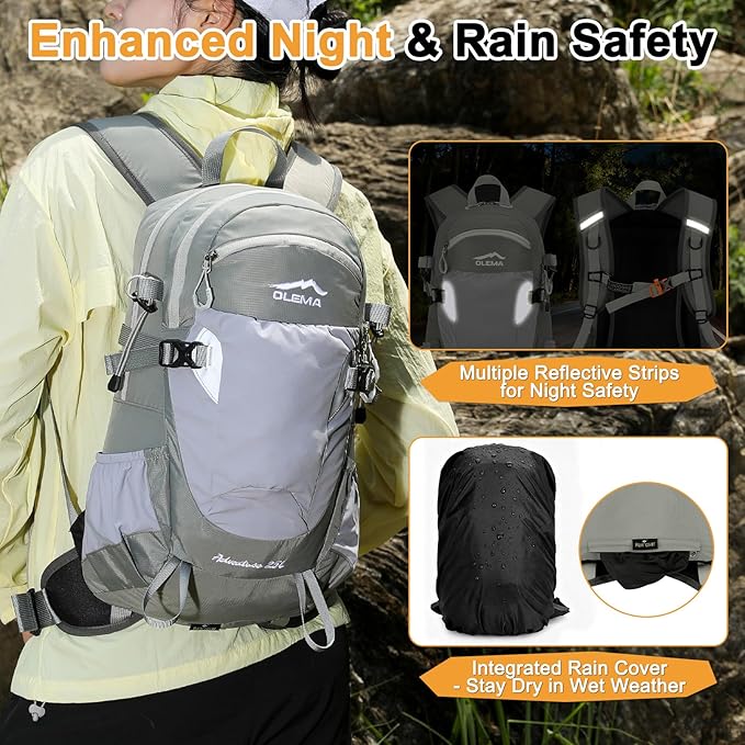 OLEMA Hiking Backpack, 25L Lightweight Travel Backpacks,Camping Daypack for Outdoor Sports,Lightweight Travel Camping Backpack for Men Women