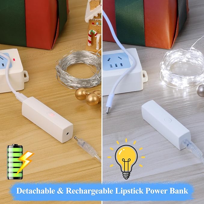 Lakumu 33FT 100LED Battery Operated Twinkle Lights Rechargeable, LED Fairy Lights with Timer & 8 Modes, Indoor String Lights for Bedroom, Dorm, Christmas Decoration, Parties, Wedding, Centerpiece