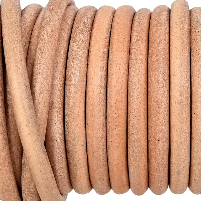 GENIQUE Real/Genuine Round Leather String Cord for Necklace, Bracelets, Jewellery, Braiding (Natural Distressed, 5mm)