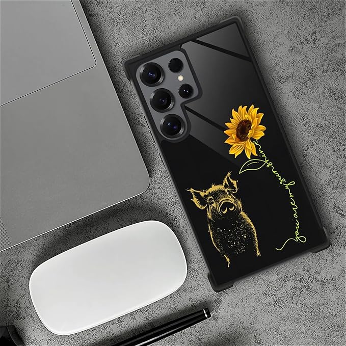 for Samsung Galaxy S25 Ultra Case,Graphic Design for Girl Boy Soft Silicone Hard Acrylic Shock Protection Designed for Samsung Galaxy S25 Ultra Pig Sunflower Yellow Sunshine Pattern