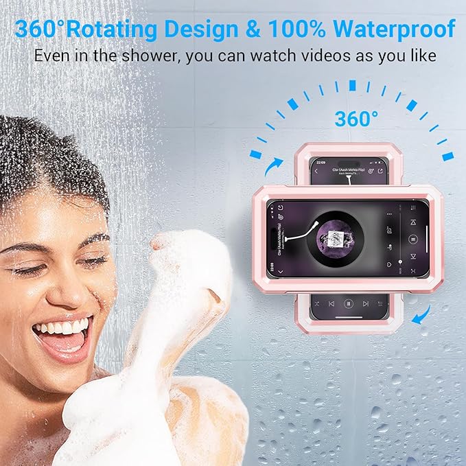Coolpow Shower Phone Holder Waterproof【480°Rotatable】Retractable Adjustable Shower Phone Case Shower Stall Accessories for Bathroom Wall Phone Mount Stand Water Proof Anti Fog Case for 4-7"Cellphones