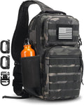 Rover Sling Pack Tactical Shoulder Sling Bag Backpack with Bottle Holder Crossbody Chest Bag, Black Camo