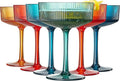 Khen Plastic Acrylic Ribbed Vintage Art Deco Martini, Champagne & Cocktail Retro Color Shatterproof Coupe Glasses | Set of 6 | 8 oz Ripple Glassware Classic Cocktail Indoor & Outdoor, European Style