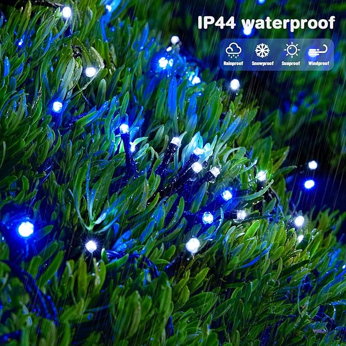 JMEXSUSS 2 Pack Solar String Lights Outdoor Waterproof, Total 400 LED 151FT Solar Christmas Lights Outdoor, 8 Modes Christmas Light for Outside Patio Yard Tree Decorations, White and Blue
