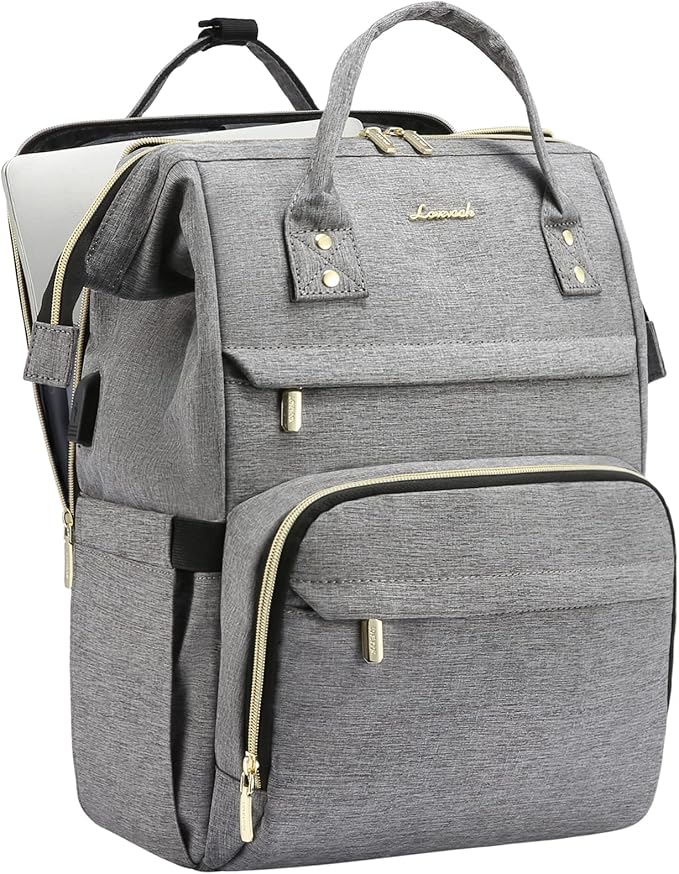 LOVEVOOK 17.3 Inch Laptop Backpack, Large Travel Backpack for Women, Water Resistant Teacher Backpack with Laptop Compartment, Professional Business Work bags with Charger, Austere Grey