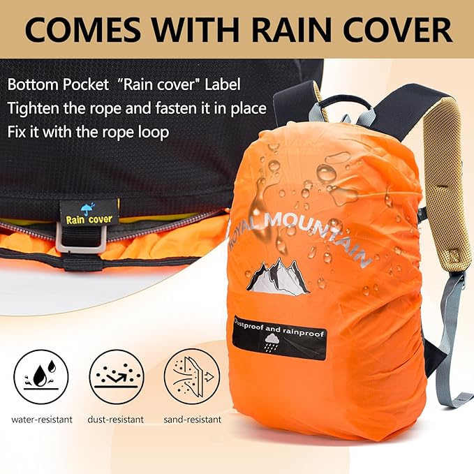 Hiking Backpack With Rain-cover, 20L Travel Backpacks For Women Men, Camping Daypack Backpacks Lightweight, Durable Hiking Backpack Fit For Camping, Daily Commuting, Short Trips (Black)