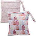 2pcs Cloth Diaper Wet Dry Bags Waterproof Reusable with Two Zippered Pockets Travel Beach Pool Daycare Soiled Baby Items Yoga Gym Bag for Swimsuits or Wet Clothes-Pink Rainbows