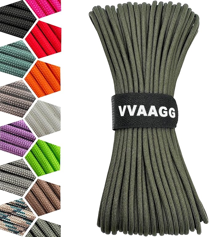VVAAGG 1000 Paracord Rope 200FT, 4mm Utility Parachute Cord 12 Strand Nylon Rope for Camping, Tent, Clothsline, Outdoor Hiking, Fishing (Army Green, 200FT)