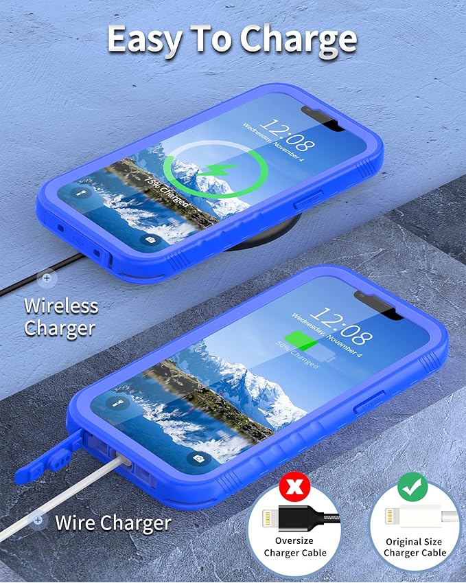 SPORTLINK iPhone 13 Pro Max Waterproof Case - Full Body Heavy Duty Protection with Screen Protector, Shockproof, 6.7" - Blue