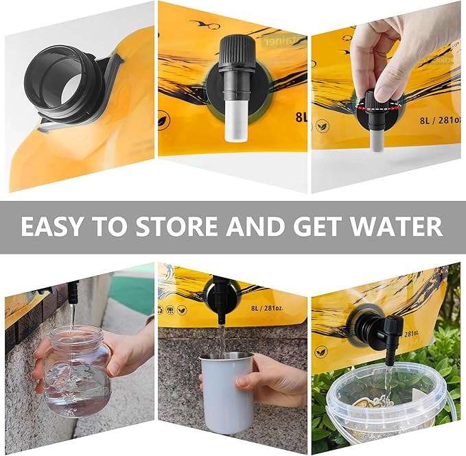 Collapsible 8L Water Storage Bag, BPA-Free Portable Folding Water Jug with Adjustable Faucet, Leakproof Emergency Water Bag for Camping, Hiking, Riding, Outdoor Sport (2, Orange)