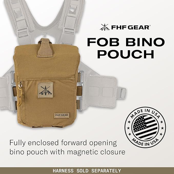 FHF Gear FOB Bino Pouch – Magnetic Binocular Case with MOLLE, Fleece Lining & Wind Indicator Storage for Hunting & Field Use