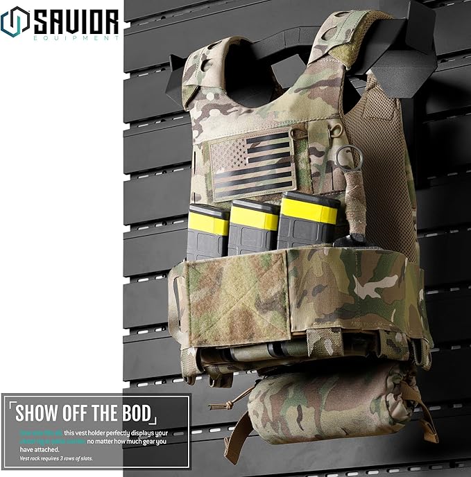 Savior Equipment Wall Rack System H.A.B Attachment Tactical Gear Wall Mount Organizer, Military Helmet Vest Belt Display Rack Plate Carrier Hanger, Heavy-Duty Steel Construction Hold Up to 80 lbs