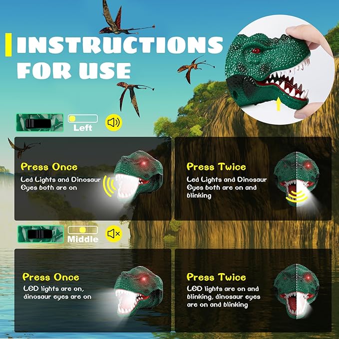 Dysaim Kids Headlamp,Rechargeable T-Rex Dinosaur Headlamp for Kids and LED Head Lamp Camping Gear Flashlight,Hiking Accessories Headlight Toys,Four Light Modes Suitable for Reading/Party Gift