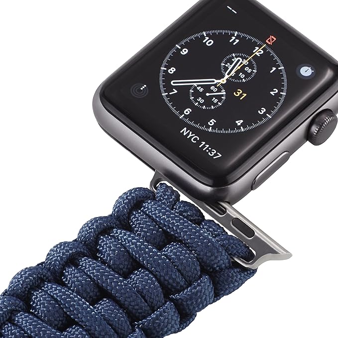 Savior Survival Gear Paracord Band,Compatible with Apple Watch Band 49mm 46mm 45mm 44mm 42mm,iWatch Band Series Ultra 10 9 8 7 6 5 4 3 2 1 SE,Adjustable strap for men (Dark Blue w/Silver Clasp,Large)