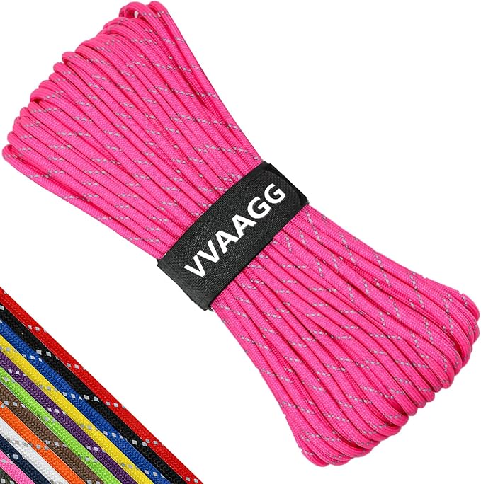 VVAAGG Reflective Paracord Rope 100FT, 7 Strand Nylon para Cord Lanyard Utility 550 Parachute Cord, 4mm Thin Tent Rope for Outdoor Camping Hiking