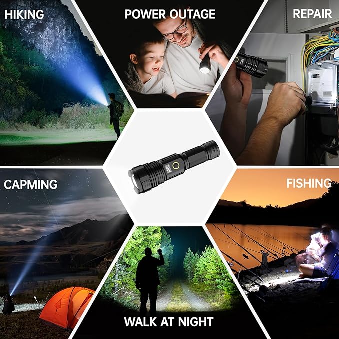 Flashlights High Lumens Rechargeable, 100,000LM LED Super Bright Flash Light, Zoomable Linternas with LCD Digital Display, 5 Mode, Waterproof, Powerful Tactical Flashlight for Emergencies Camping Gift