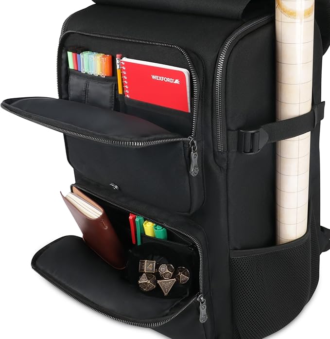 ENHANCE Collector's Edition DnD Backpack - RPG DM Bag for Dungeons and Dragons - DnD Bag fits 6-8 Books, 18" Laptop/DM Screen Slot, Miniature Foam Trays, Accessory Pockets, Map Strap (Dragon Black)