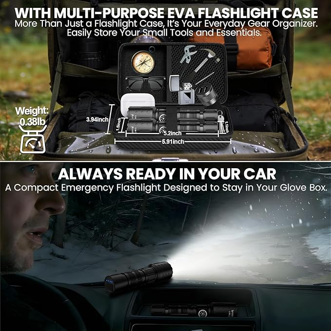 Flashlights High Lumens Rechargeable, Super Bright LED Small Powerful Flashlight with Memory Function, 6Modes Pocket Waterproof Flash Light for Camping,Hiking,Stocking Stuffer for Men (1, Black)