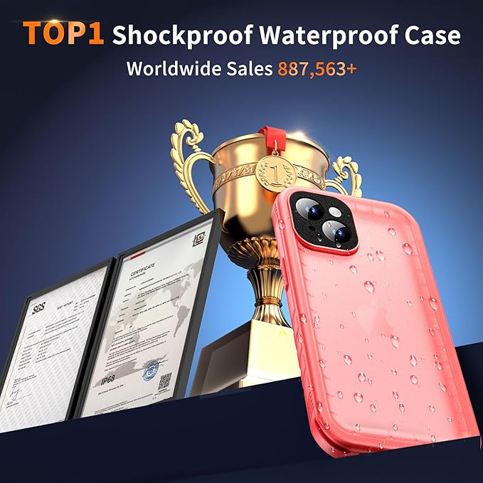 Cozycase for iPhone 15 Plus Waterproof Shockproof Dustproof Case - Heavy Duty/360 Full Body/Military Grade/Protective/Rugged 【8FT Drop Proof】 Built in Screen/Camera Protector with Lanyard Pink