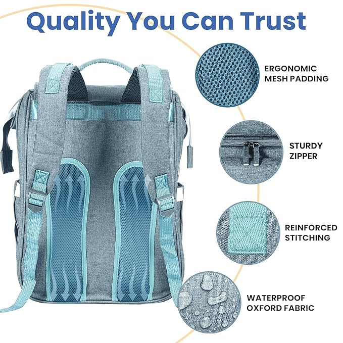 Baby Shower Gifts Diaper Bag Backpack - Large Capacity Baby Bag Backpack, Wide Opening & Easy Access Stylish Baby Diaper Bag - Waterproof, Durable, Travel-Friendly Organizer w/ Foldable Changing Pad