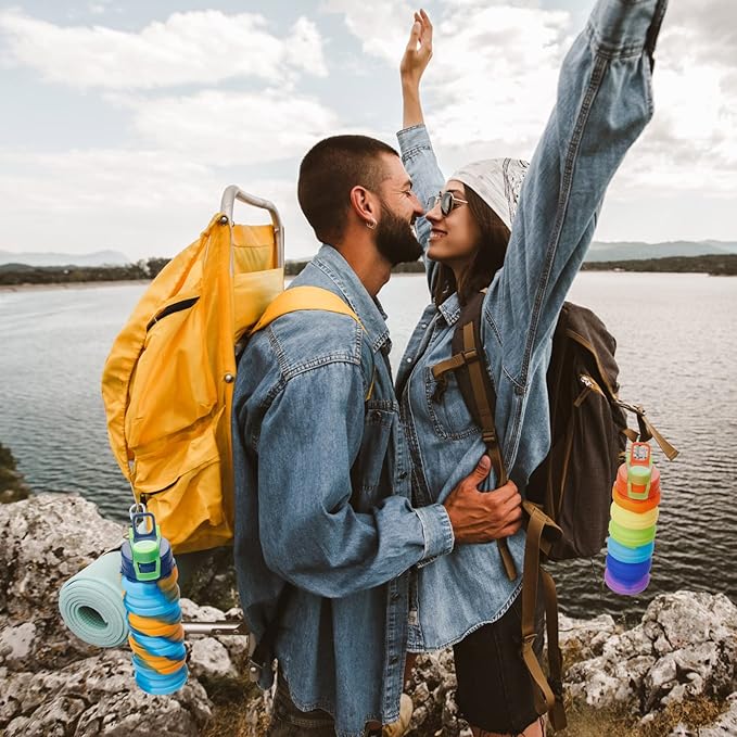5 Pcs Collapsible Water Bottles 16 oz Portable Foldable Water Bottles Silicone Leak Proof Travel Water Bottle Reusable Sports Water Bottle with Metal Clip for Camping Hiking Travel(Mixed Color )