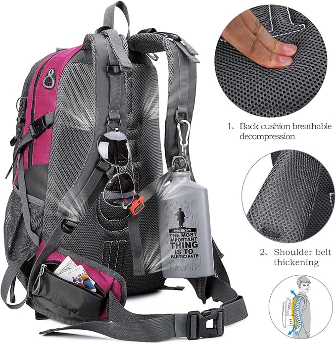 FENGDONG 40L Waterproof Lightweight Outdoor Daypack Hiking,Camping,Travel Backpack for Women Men Pink