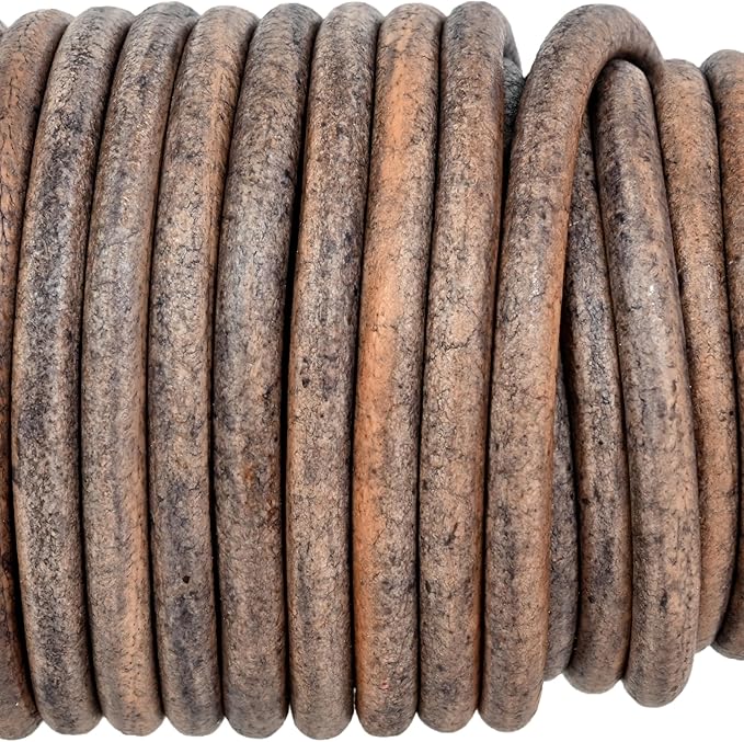 GENIQUE Real/Genuine Round Leather String Cord for Necklace, Bracelets, Jewellery, Braiding (Grey Distressed, 4mm)
