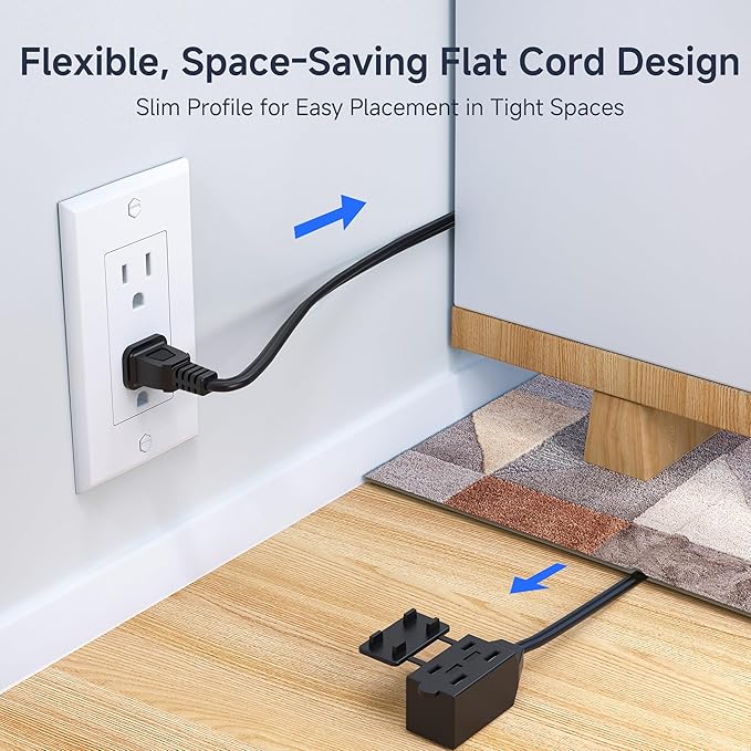 [ETL Listed] Cable Matters 2-Pack 16 AWG 2 Prong Long Extension Cord 15 ft, 13A 3-Outlet Extension Cords with Tamper Guard, 13 Amp, 1625 Watts, Black