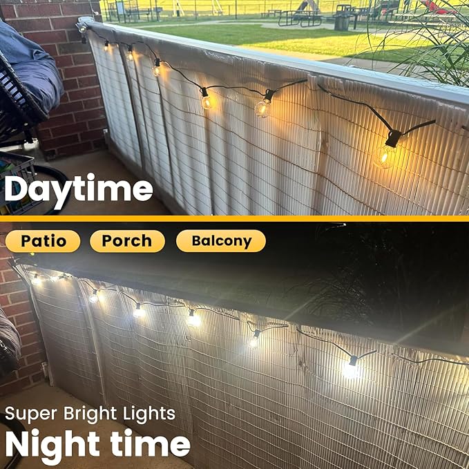 Outdoor String Lights 20FT - LED Waterproof Patio Lights G40 Globe Bulbs Shatterproof, Connectable Hanging Outdoor Lights for Outside Indoor Garden Backyard Deck Porch Party Decor